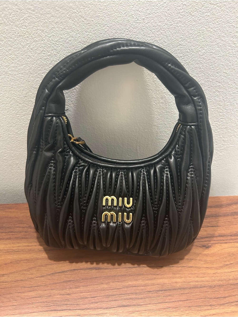 Miu Miu Wander Matelassé Nappa Leather Mini Hobo Bag Black